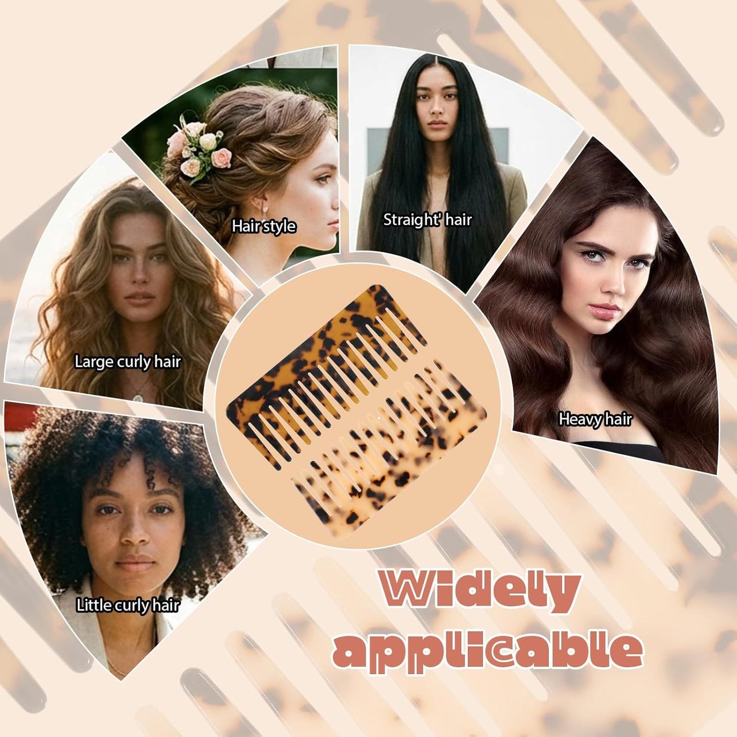 2PCS Large Wide Tooth Combs for Curls, Tortoise Shell Comb, Large Detangling Comb Cellulose Detangler Combs for Women Thick Curly Wavy Wet Dry Hair (Tortoise Shell, Ivory)