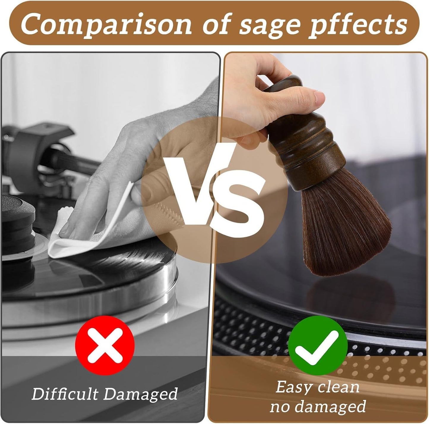 Vinyl Record Cleaning Brush, Vinyl Record Brush with Fine Fiber Bristles, Anti-Static Soft Record Brush, Wood Record Cleaner Accessories for Vinyl Cd Album Care