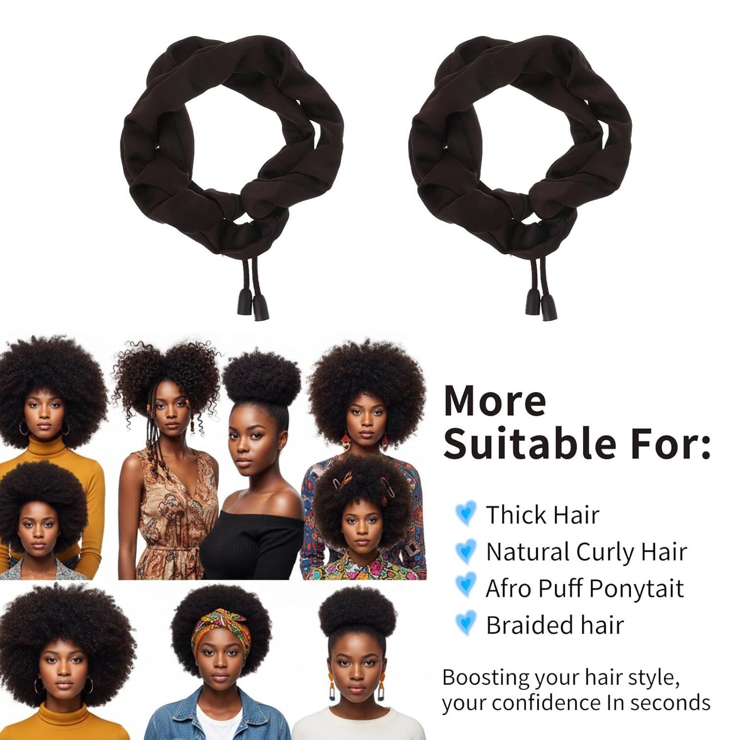 2PCS Adjustable Satin Hair Ties for Curly Hairs, Large Hair Scrunchies for Women, Thick Curly Hairstyle Accessories Afro Puffs Ponytails Locs Pineapples