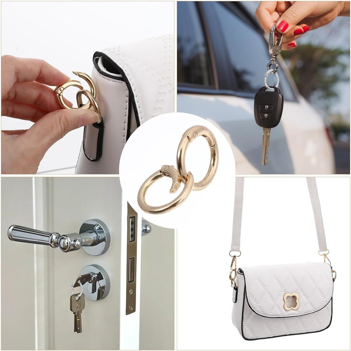16 Pcs Spring O Ring Clips, Metal Key Ring Clips, Round Carabiner Clip, Small Keychain Clip for Keys, Buckle, Handbag, Bag Purse, Mini Keyring, Replacement Paracord Keychain (Gold, Silver)