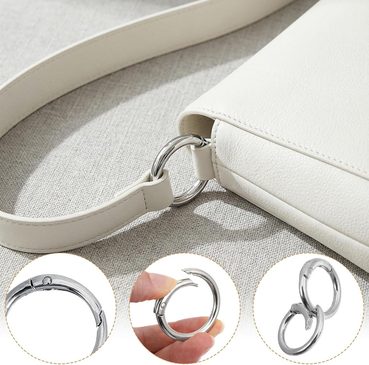 16 Pcs Spring O Ring Clips, Metal Key Ring Clips, Round Carabiner Clip, Small Keychain Clip for Keys, Buckle, Handbag, Bag Purse, Mini Keyring, Replacement Paracord Keychain (Gold, Silver)