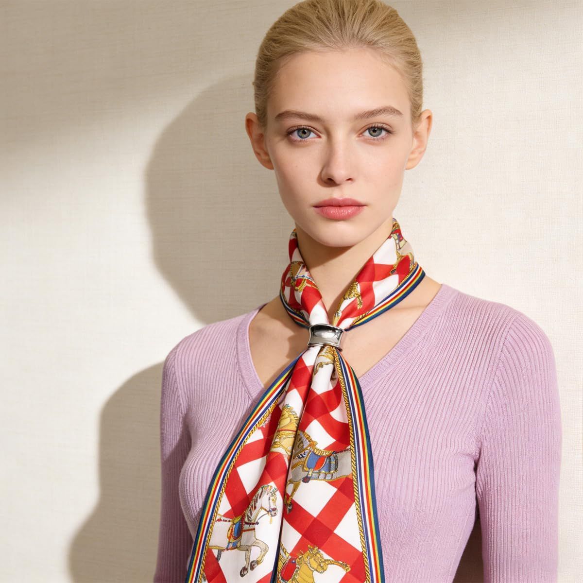 4 PCS Metal Scarf Clip Fashion Silk Scarves Clip Oblate Shawl Slide Buckle Minimalist Geometric Wrap Holder Clamp Grace Shawls Rings Brooches Clothing Accessory for Women Girls（Gold & Silver）