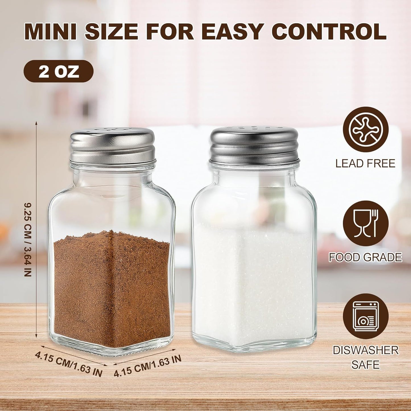 Salt and Pepper Shakers Set, Salt Shaker 2 Pcs,High Transparency Glass Stainless Steel Kitchen Tools Home Essential