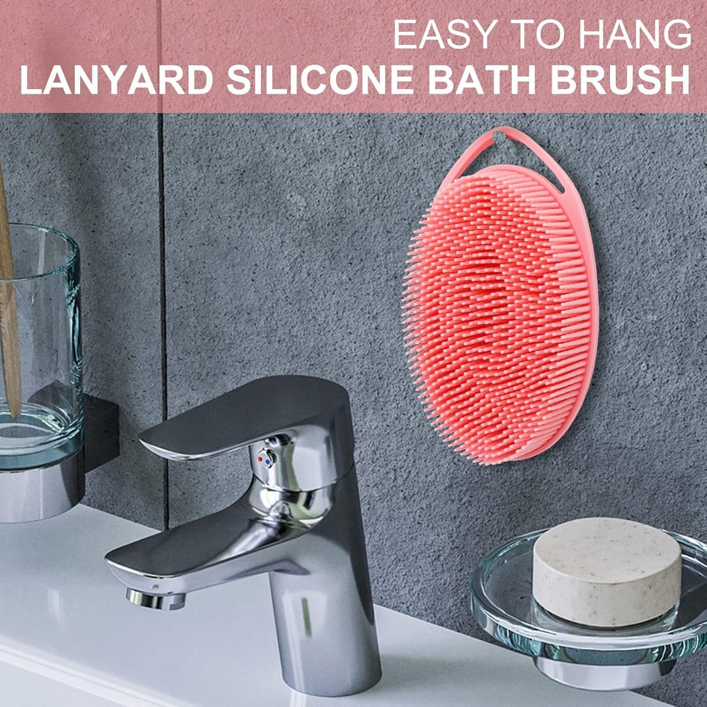 Upgrade 2 in 1 Bath and Shampoo Body Brush, Silicone Exfoliating Body Scrubber for Use in Shower, Premium Silicone Loofah, Head Scrubber, Scalp Massager, Easy to Clean (1PC Pink)