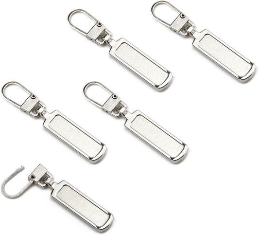 Metal Zipper Pull Replacement for Small Holes, Detachable, Repair for Jacket, Bag Boots, Purse, Coat, Pants (5 Pcs Silver)