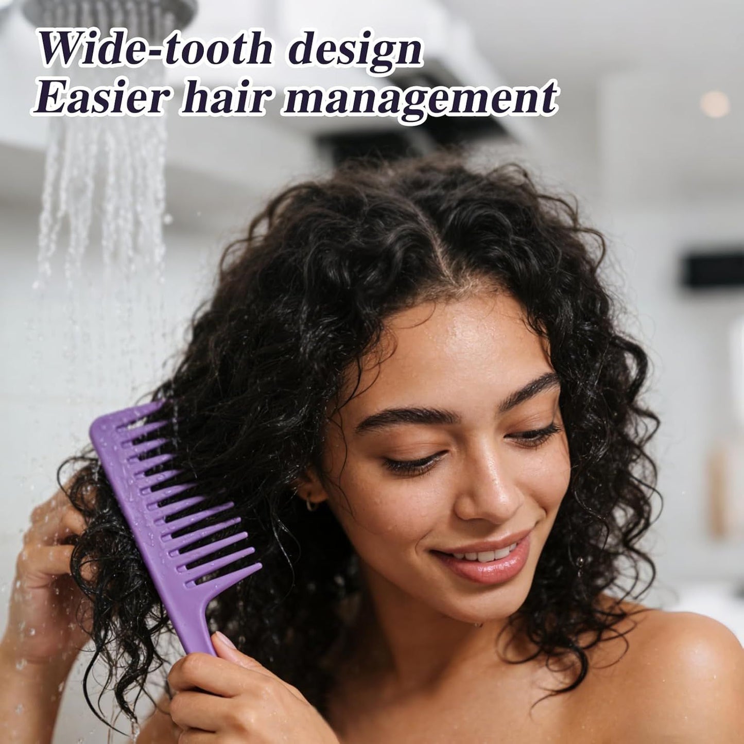 3PCS Wide Tooth Hair Combs with Hook, Large Detangling Shower Combs Set for Wet or Dry Hair, Conditioner Combs for Curly, Thick & Long Hair (Purple/Rose Red/Yellow)