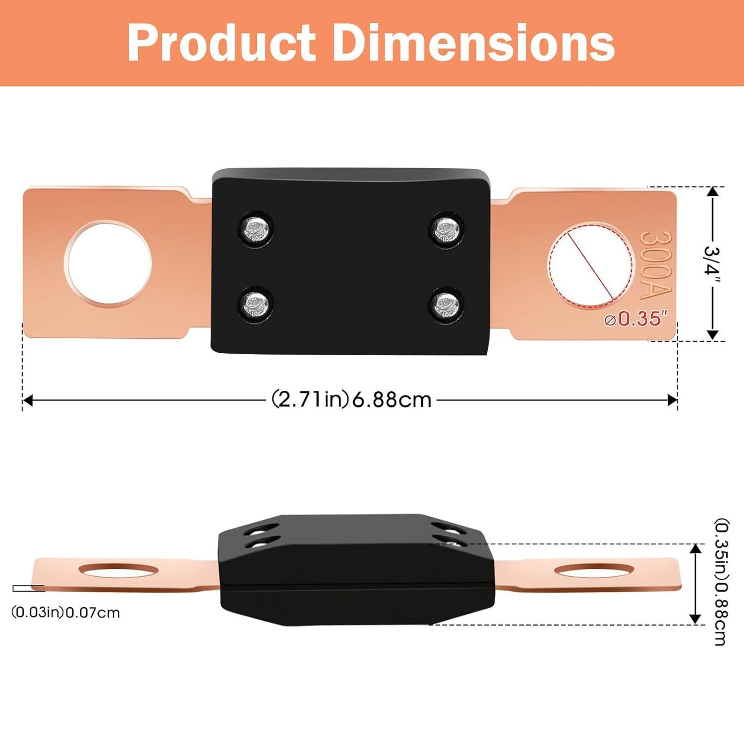 3Pcs High Current Bolt-on Fuses,300 Amp Fuses for Cars,Buses,Trucks,Construction Vehicles,Boats,Caravan Cars