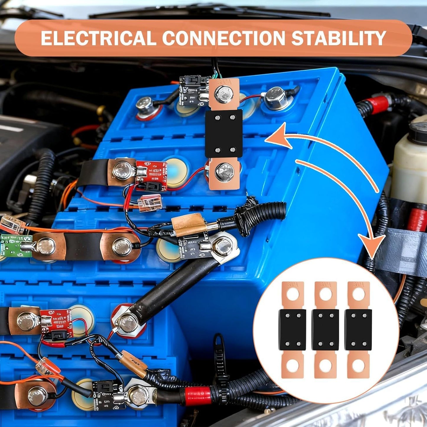 3Pcs High Current Bolt-on Fuses,300 Amp Fuses for Cars,Buses,Trucks,Construction Vehicles,Boats,Caravan Cars