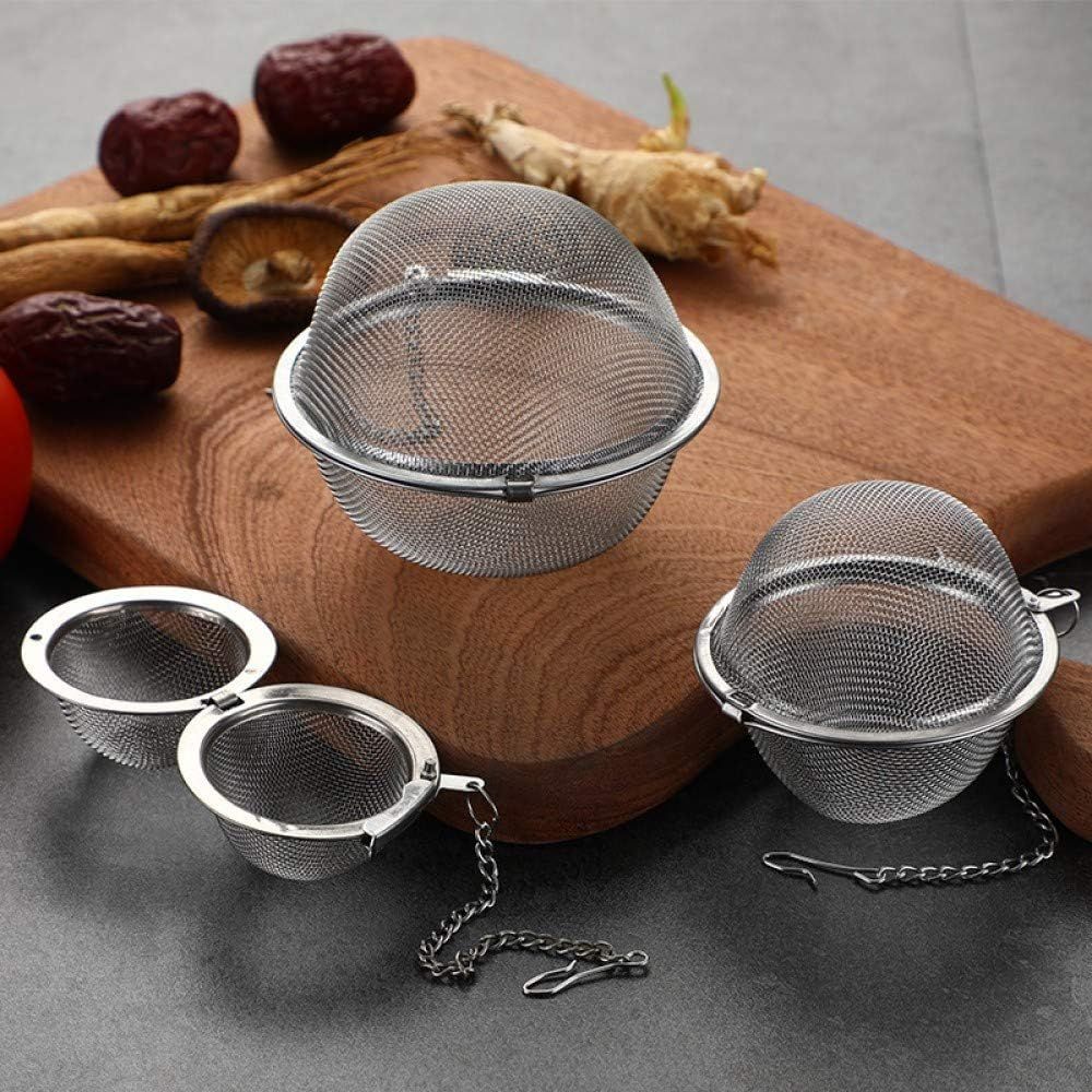 3pcs Stainless steel fine mesh seasoning ball kitchen soup spice stew filter kitchen tool metal tea bag tea ball (3pcs Round Shape),Silver,5cm/6cm/7cm