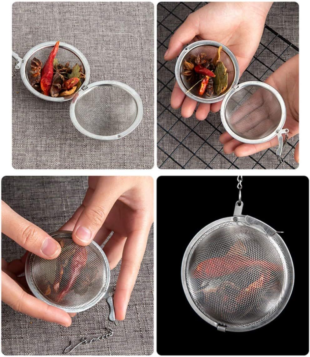 3pcs Stainless steel fine mesh seasoning ball kitchen soup spice stew filter kitchen tool metal tea bag tea ball (3pcs Round Shape),Silver,5cm/6cm/7cm