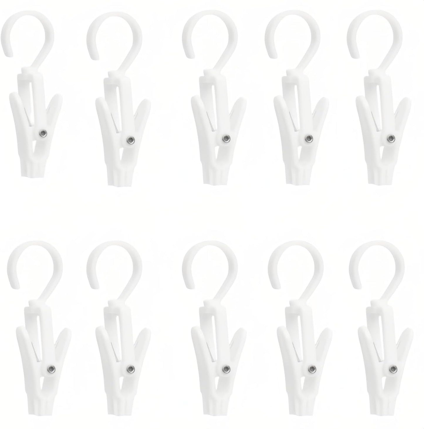 10-Pack Heavy Duty Swivel Clothes Pins - 360° Rotating Hooks for Laundry, Beach Towels, Curtains, Rustproof Stainless Steel Spring, Non-Slip Grip (4.3", White)