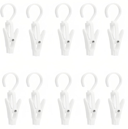 10-Pack Heavy Duty Swivel Clothes Pins - 360° Rotating Hooks for Laundry, Beach Towels, Curtains, Rustproof Stainless Steel Spring, Non-Slip Grip (4.3", White)