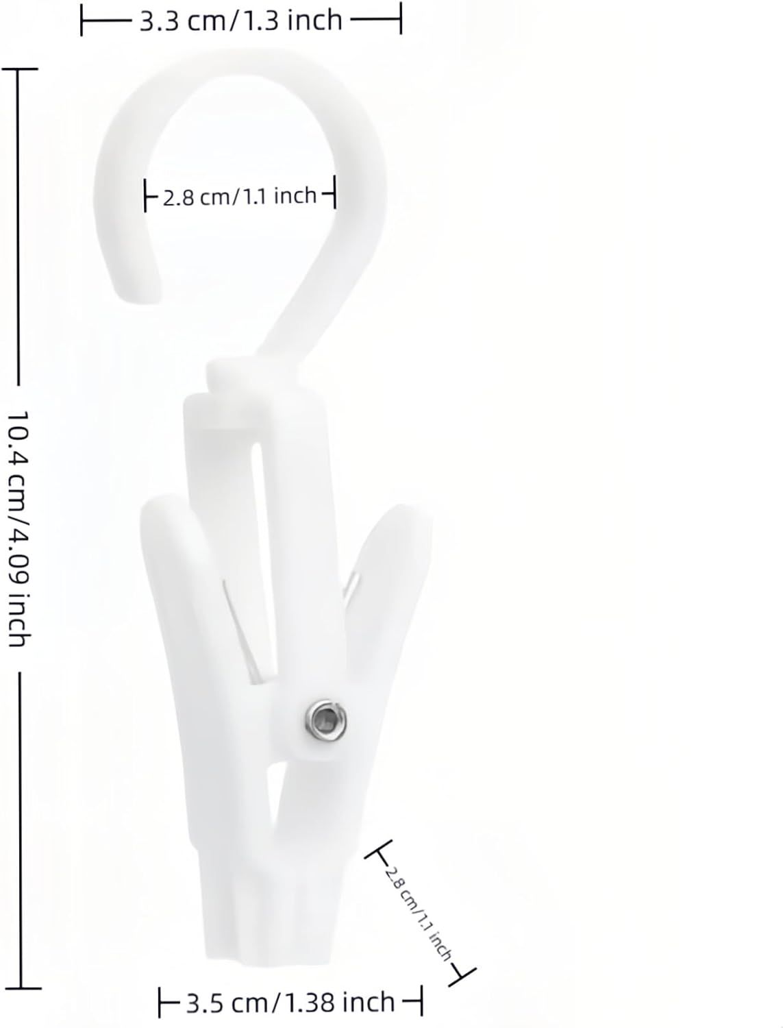 10-Pack Heavy Duty Swivel Clothes Pins - 360° Rotating Hooks for Laundry, Beach Towels, Curtains, Rustproof Stainless Steel Spring, Non-Slip Grip (4.3", White)
