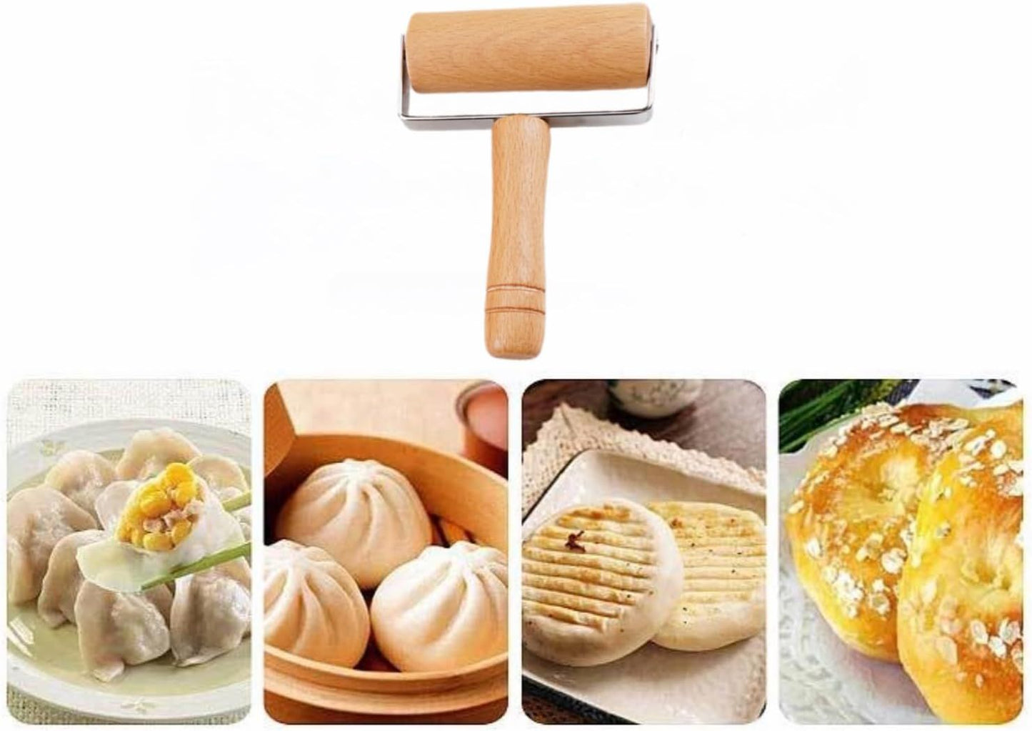 Stainless Steel & Beechwood Rolling Pin with Adjustable Thickness - Ergonomic Dumpling/Pasta Maker、Pizza, Kitchen Tool for Home Chefs, Dishwasher Safe & Rustproof Design (T)