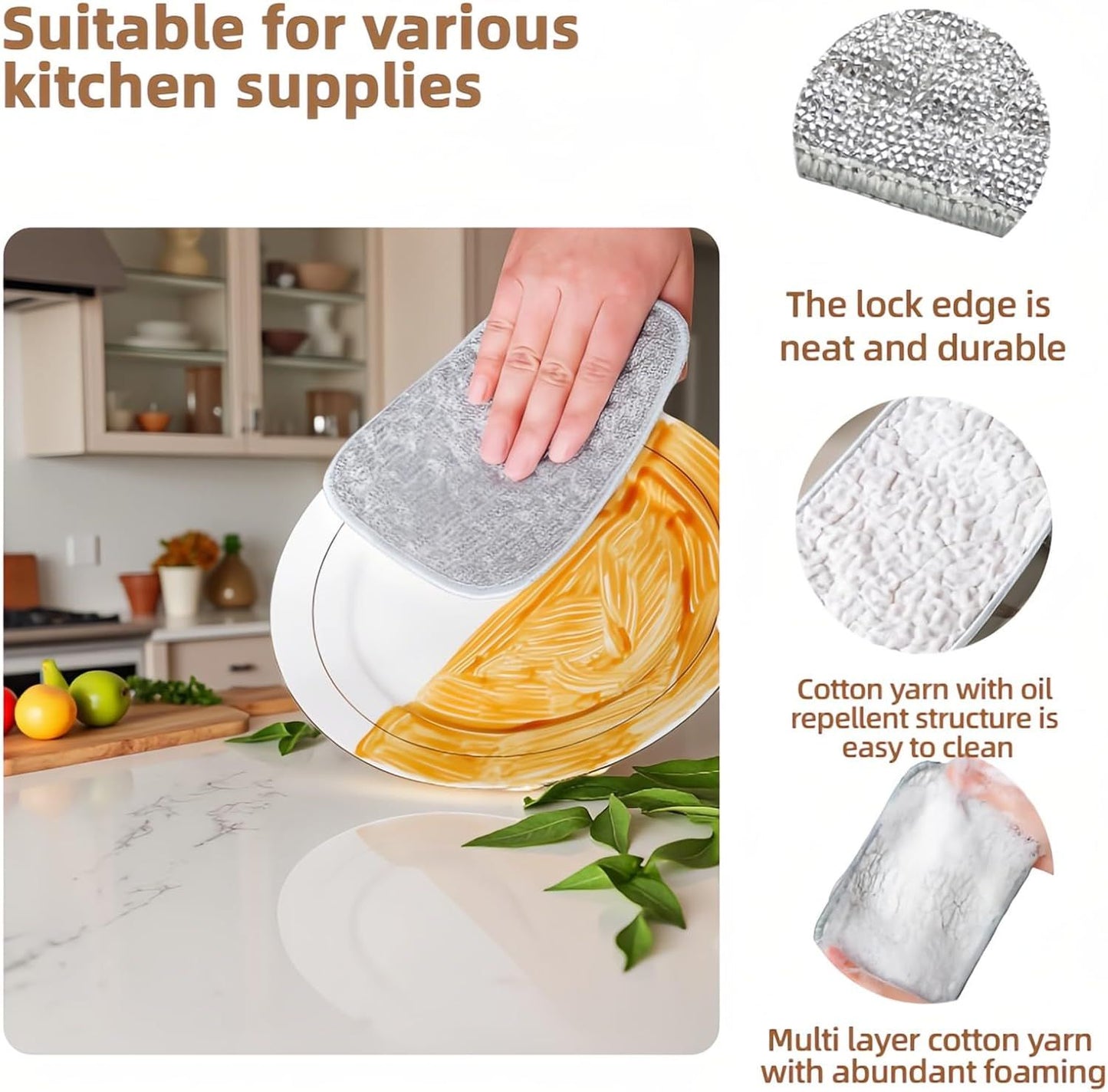 10Pack Scrubber Sponge for Dishes, Pans & Grease - Dual-Side Non-Scratch, Super Absorbent, Heat Resistant - Strong Cleaning Power for Kitchen, Glass, Stove (Color Random)