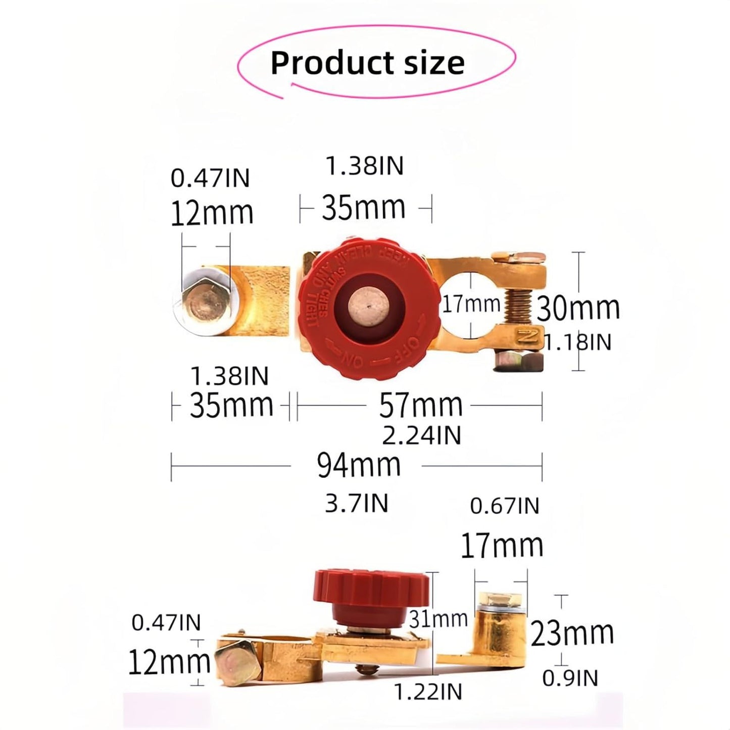 Top Post Battery Disconnect Switch 12V 125A Heavy Duty Brass Marine Car Truck RV Boat Anti-Corrosion Quick Release Knob for Battery Saver 0.59-0.67" Universal Fit Prevents Battery Drain (Red)