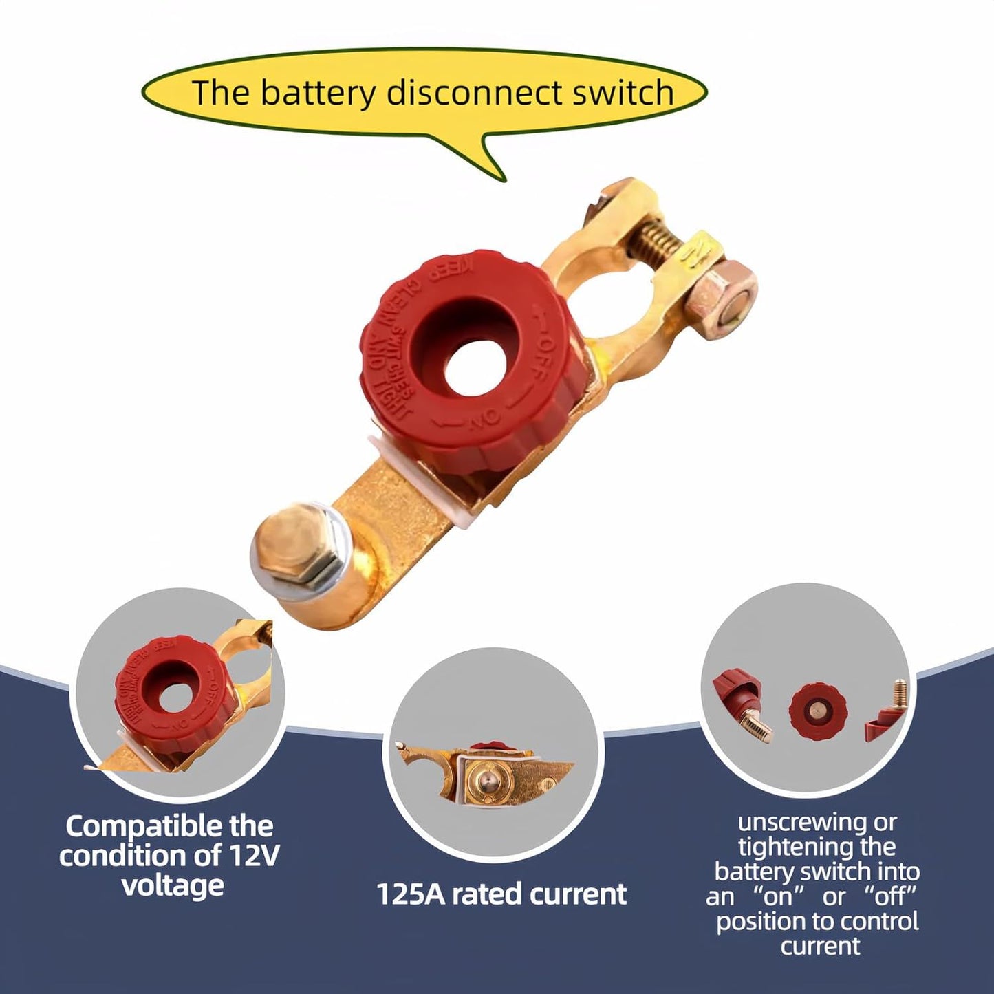 Top Post Battery Disconnect Switch 12V 125A Heavy Duty Brass Marine Car Truck RV Boat Anti-Corrosion Quick Release Knob for Battery Saver 0.59-0.67" Universal Fit Prevents Battery Drain (Red)
