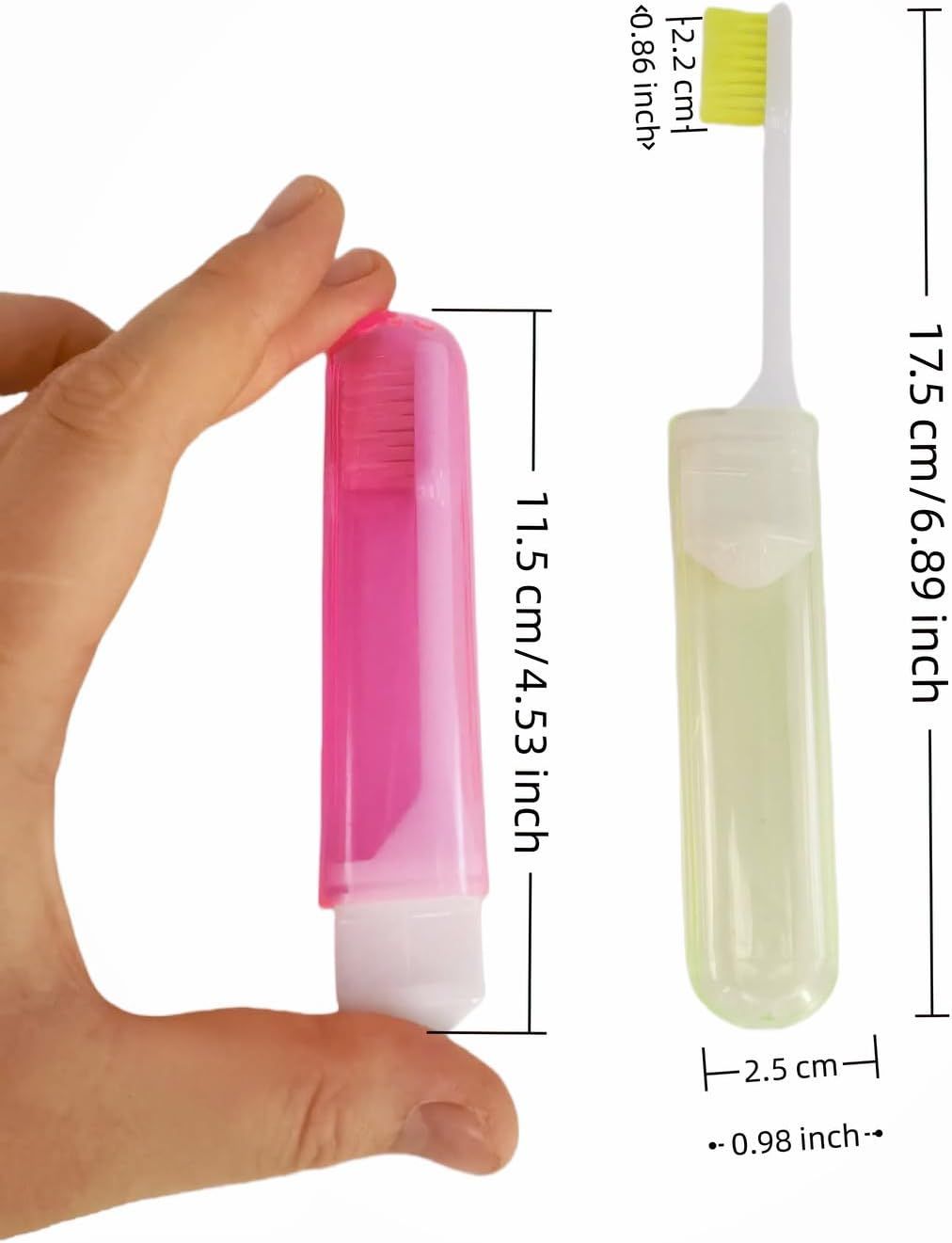 Travel Toothbrush Set for Family - 3 Mini Foldable Toothbrushes with Detachable Heads, Compact 4.53" Design, Medium Bristles, Portable for Road Trips & Air Travel(Orange/Yellow/Pink)