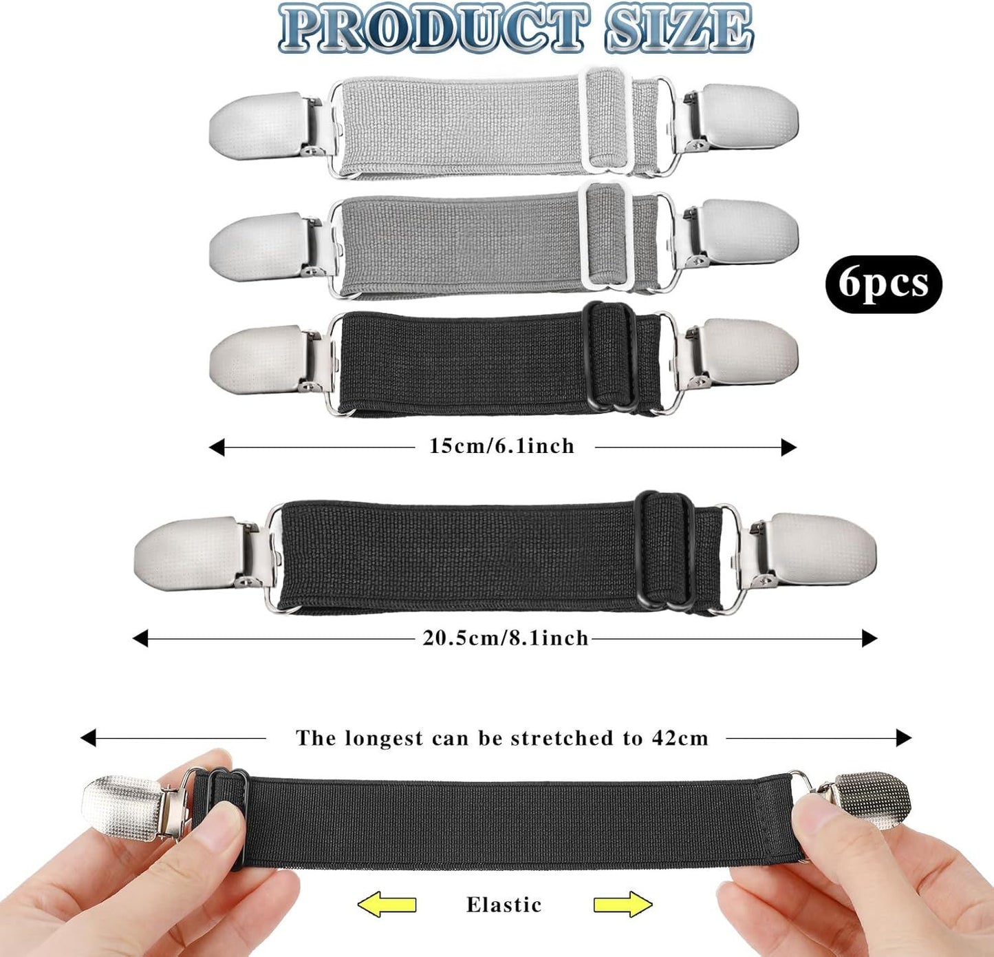 6 Pcs Adjustable Hip Elastic Belt, Elastic Band for Sewing Pant Waist Tightener Pant Belt Clip Women Men Back Cinch for Jeans Pants Dresses