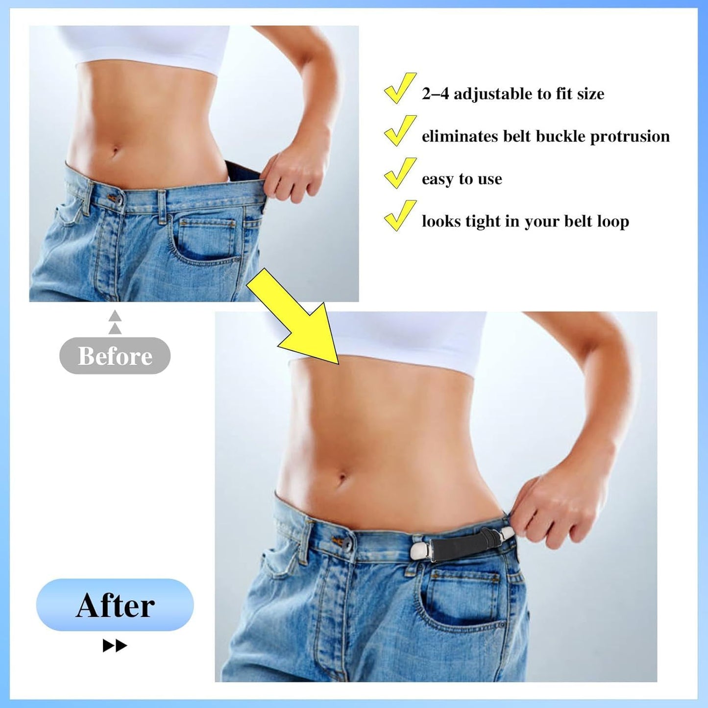 6 Pcs Adjustable Hip Elastic Belt, Elastic Band for Sewing Pant Waist Tightener Pant Belt Clip Women Men Back Cinch for Jeans Pants Dresses