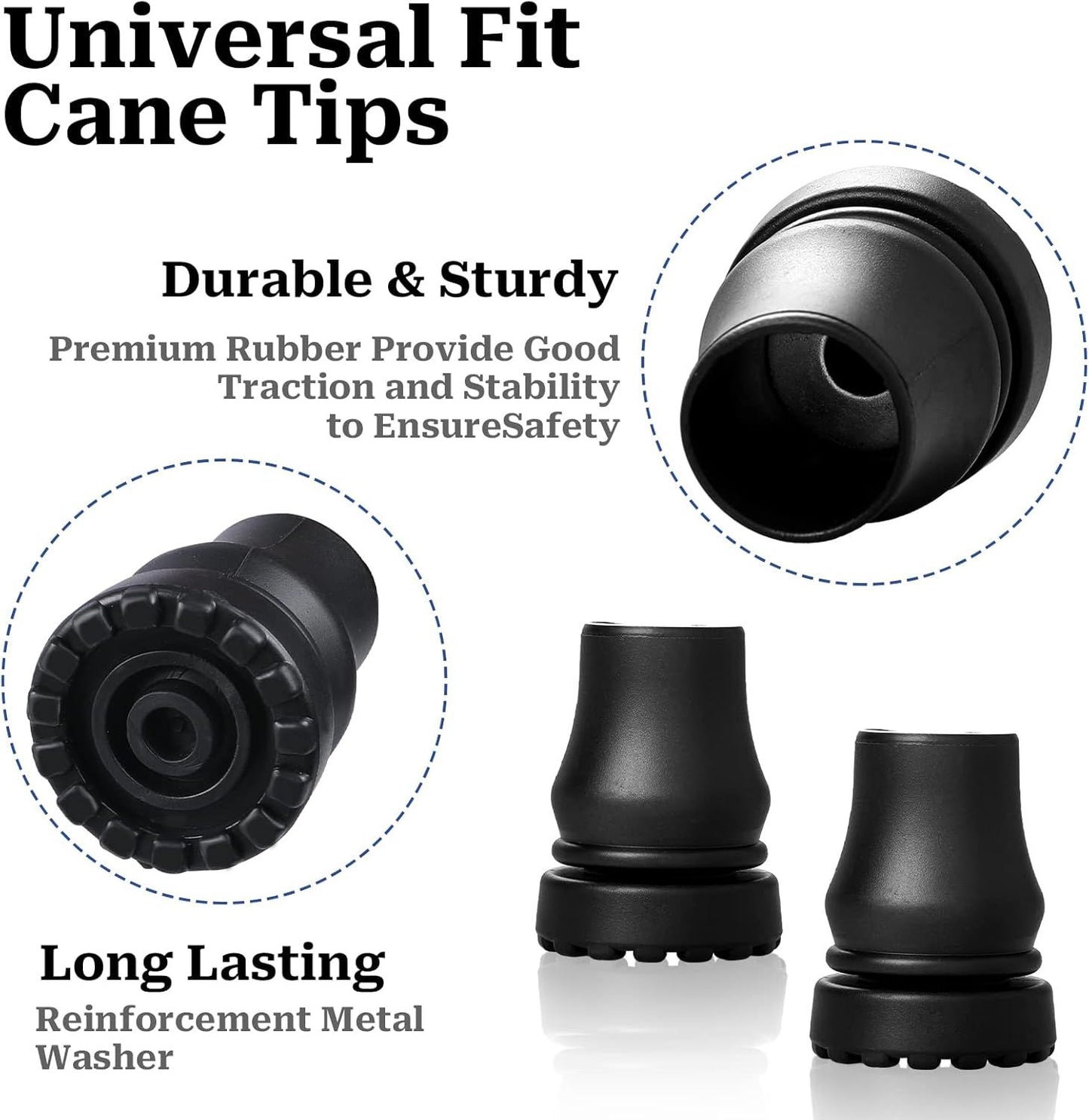 Cane Tips 5/8 inch Heavy Duty, 2 Pack Walking Cane Tips Rubber Cane Tip Replacement Rubber Tips for Canes, Crutch, Cane Foot, Walking Sticks