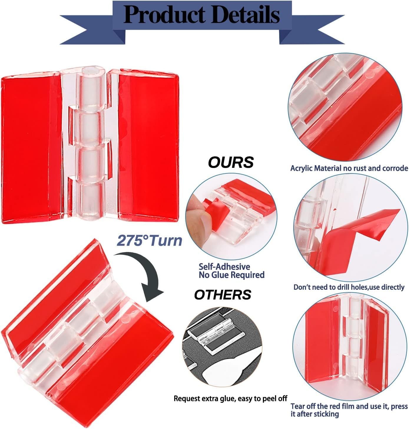 12 Pcs 35x25 mm Mini Transparent Acrylic Hinge Self-Adhesive Small Hinges Folding Hinge, Clear Plastic Hinges for Glass, Crafts, Aquarium Lid, Cabinet, Furniture, Display Stand