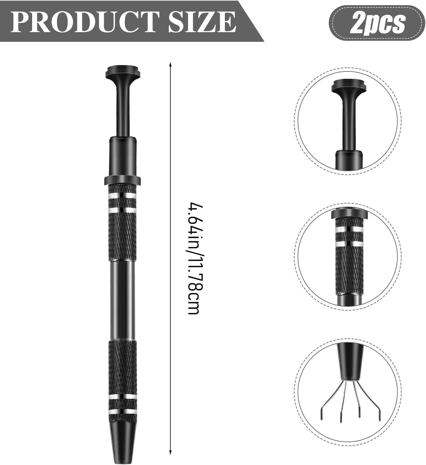 2Pcs 4 Prongs Jeweler's Pick Up Tool Stainless Steel Piercing Ball Grabber 4 Prong Diamond Claw Tweezers Pearl Grabber Pick Up Tool for Tiny Objects Ic Chips Electronic Components