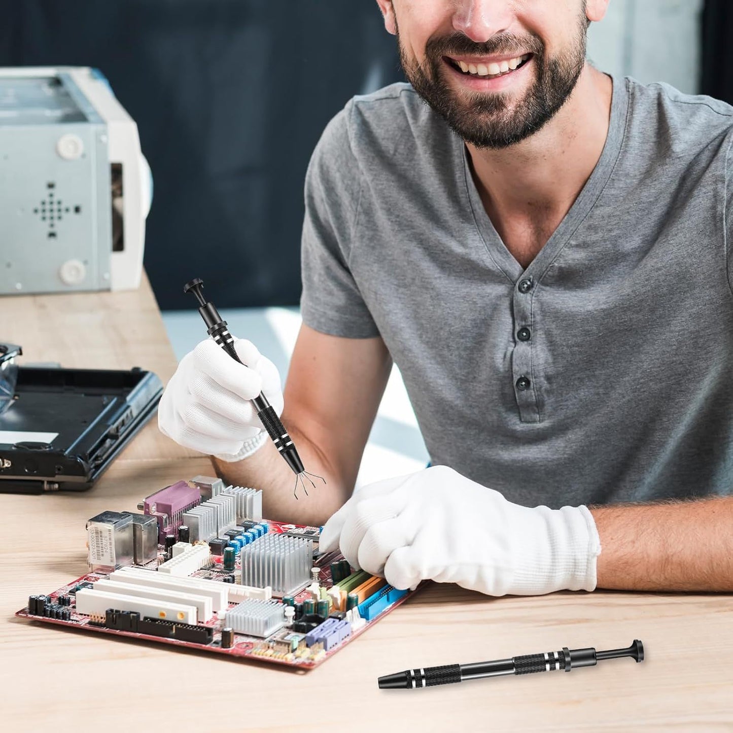 2Pcs 4 Prongs Jeweler's Pick Up Tool Stainless Steel Piercing Ball Grabber 4 Prong Diamond Claw Tweezers Pearl Grabber Pick Up Tool for Tiny Objects Ic Chips Electronic Components