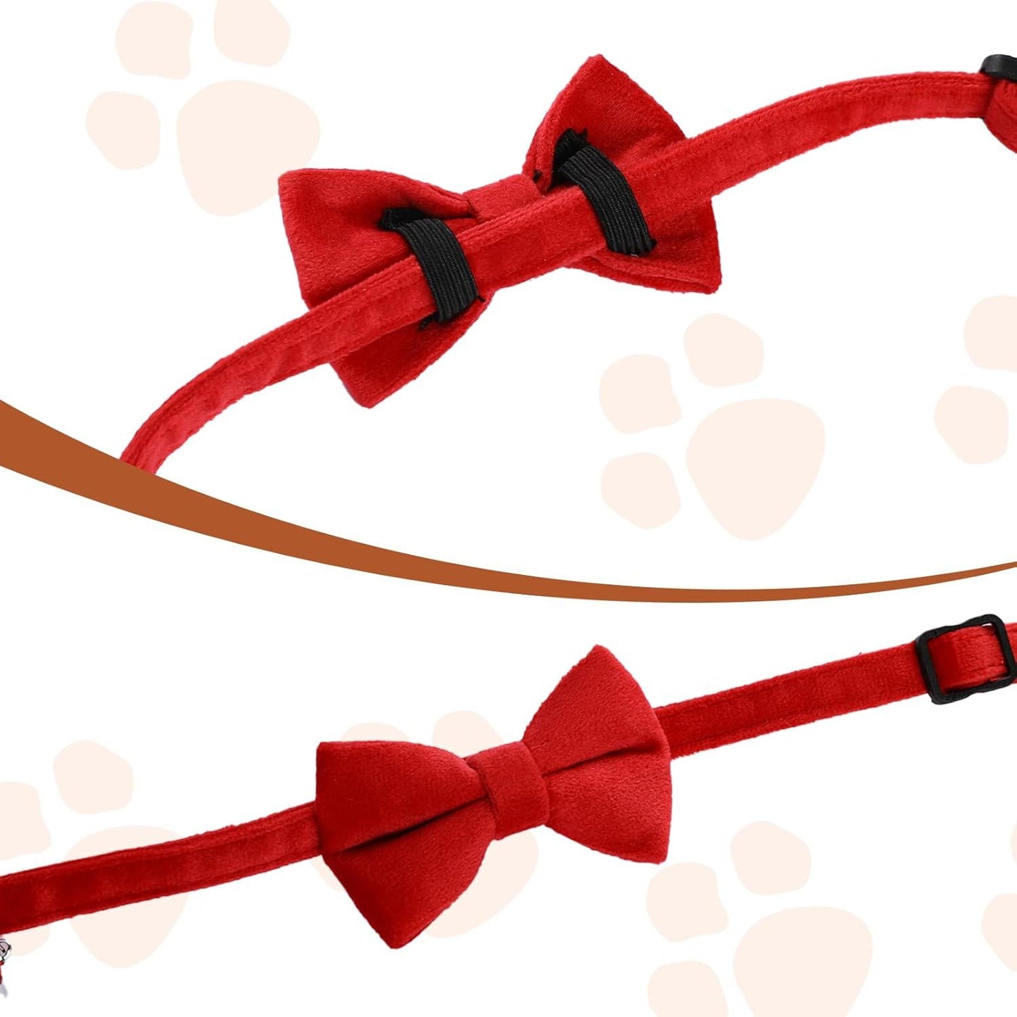 2 Pcs Velvet Cat Collar Cute Cat Bow Tie Collar for Boy Cats Breakaway Kitten Collars with Bell Adjustable Puppy Bow Tie Collar Personalized Collars for Small Pets