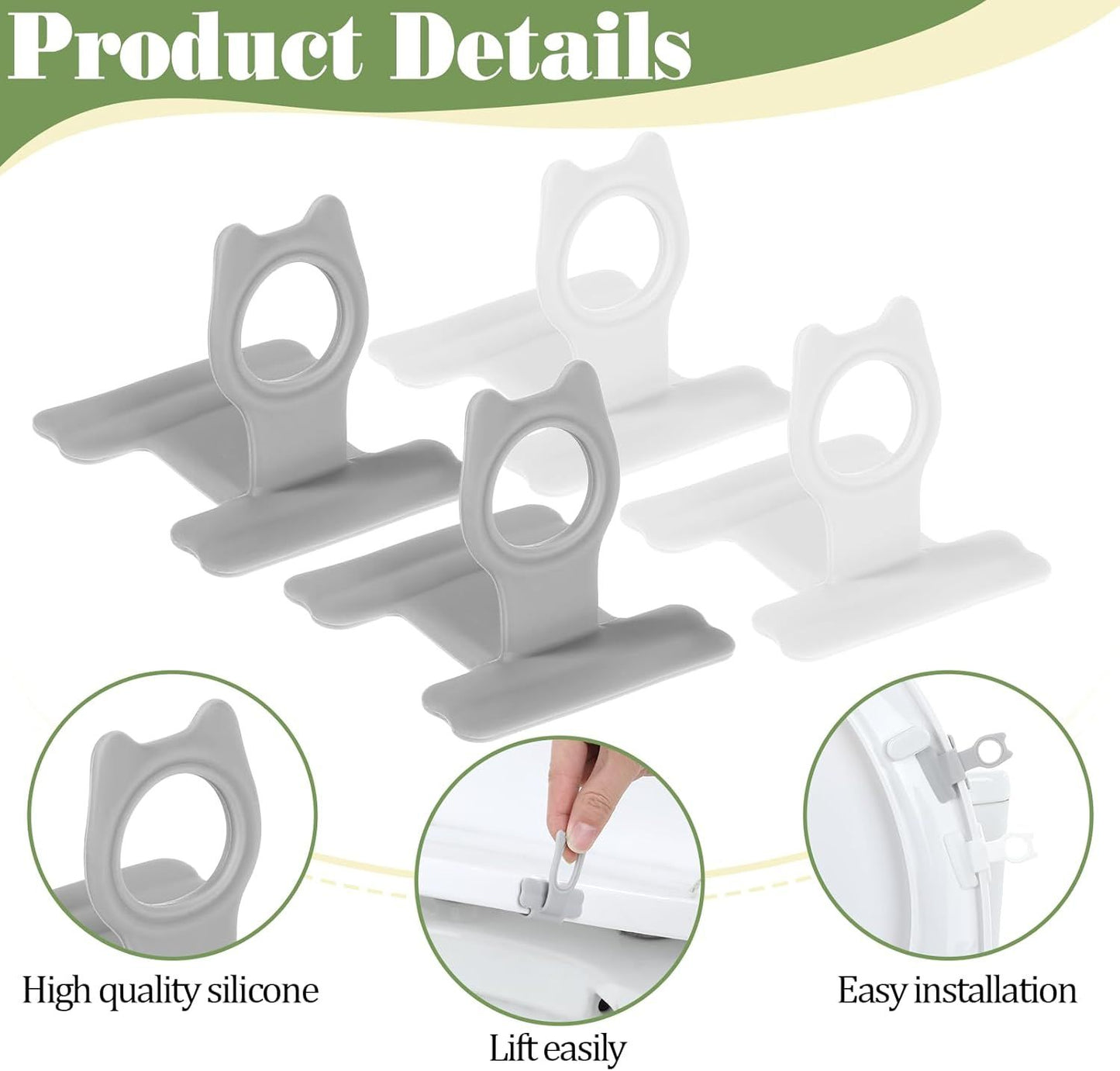 4 PCS Toilet Seat Lifter Tab, Silicone Toilet Seat Lid Lifter, Toilets Handle Tabs Can Avoid Touching the Toilets for Home Bathroom, Office, Hotel (White, Gray)