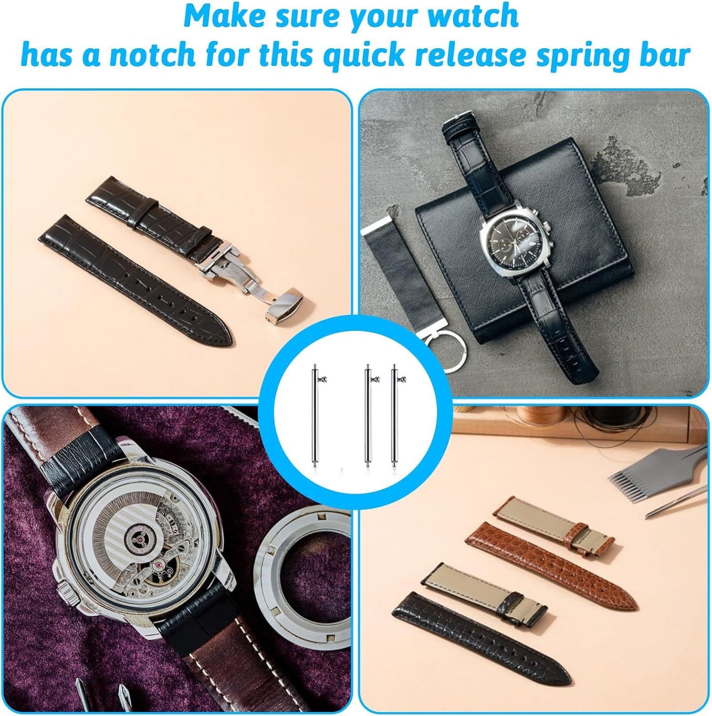 4Pcs Quick Release Spring Bars, Stainless Steel Pins for 22mm Watch Band, Watch Pins Replacement Kit for Watches Band Repairing