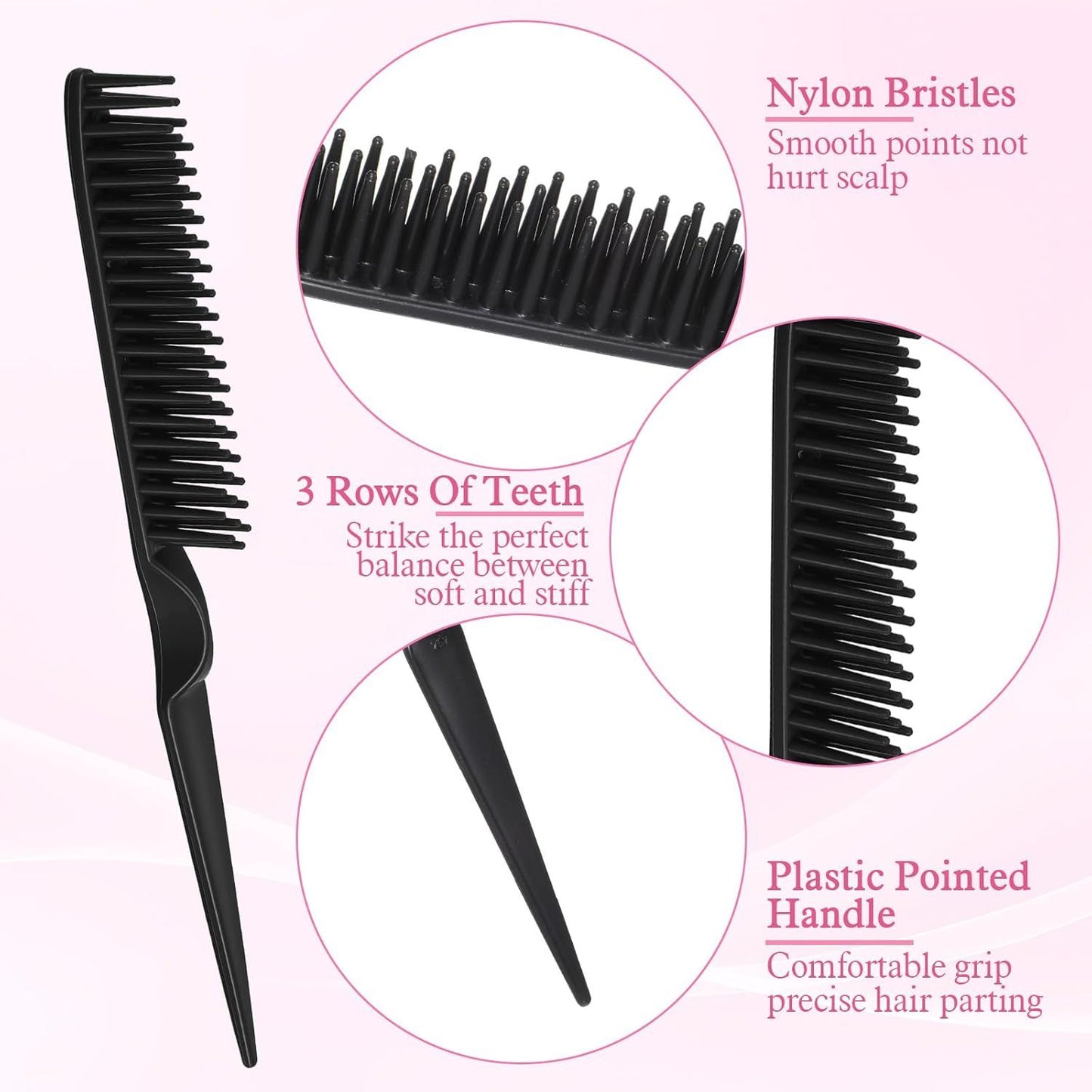 4 PCS Black 3 Row Comb for Natural Hair, The Unbraider Combs Tool for Braids, Three Row Comb for Women Men Detangling and Sectioning