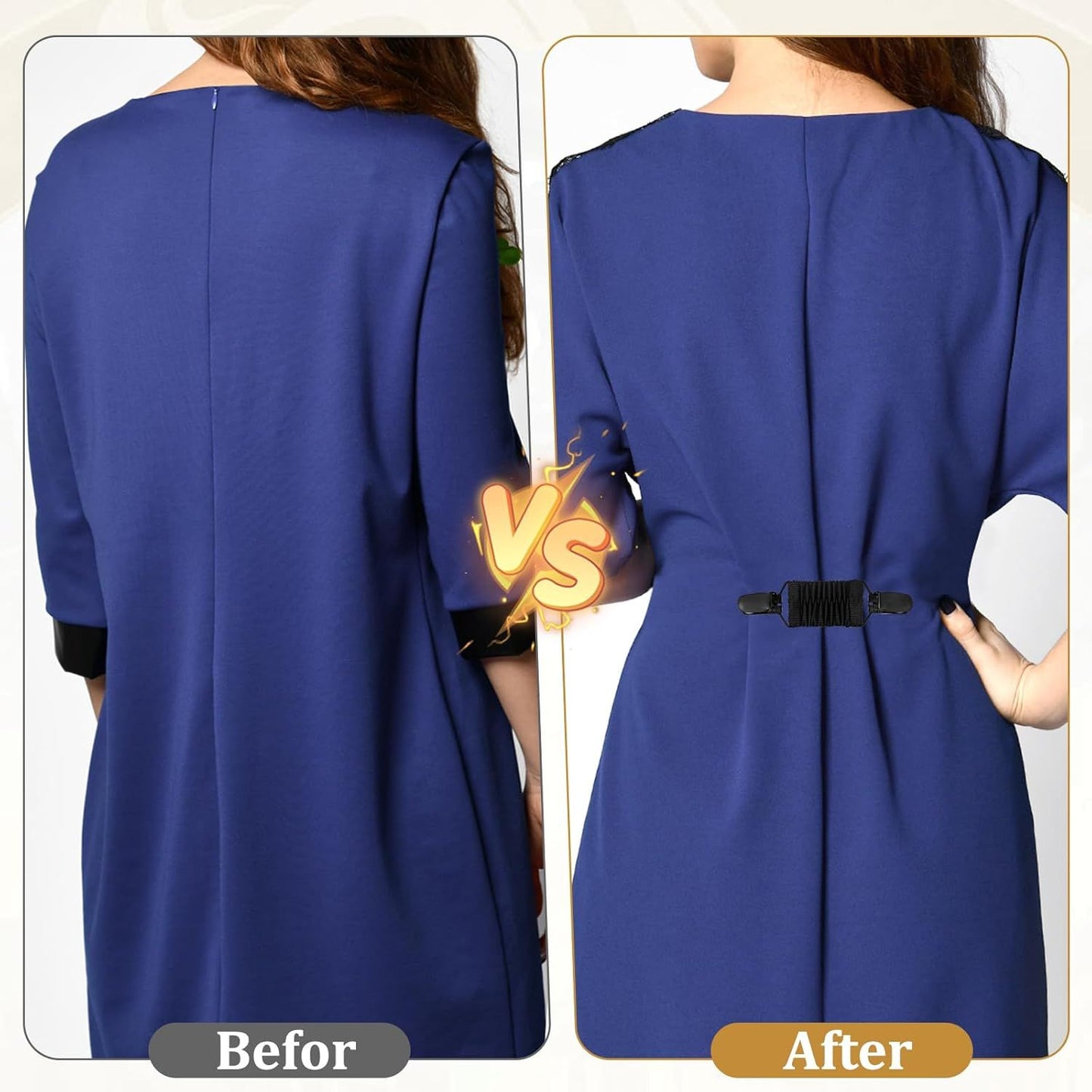2Pcs Dress Clips Back Cinch, Elastic Waist Cincher Clip for Tightening Clothes, Collar Clips for Shawls, Cardigan