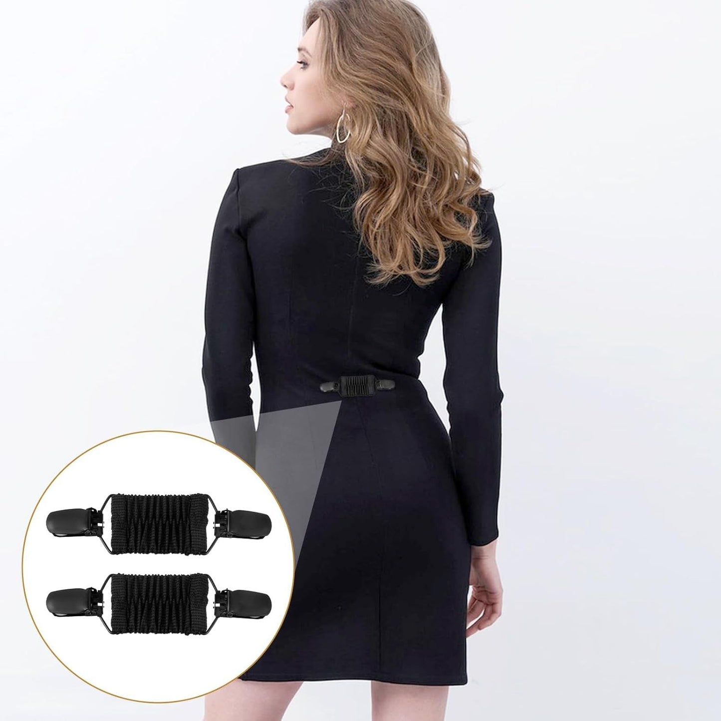 2Pcs Dress Clips Back Cinch, Elastic Waist Cincher Clip for Tightening Clothes, Collar Clips for Shawls, Cardigan