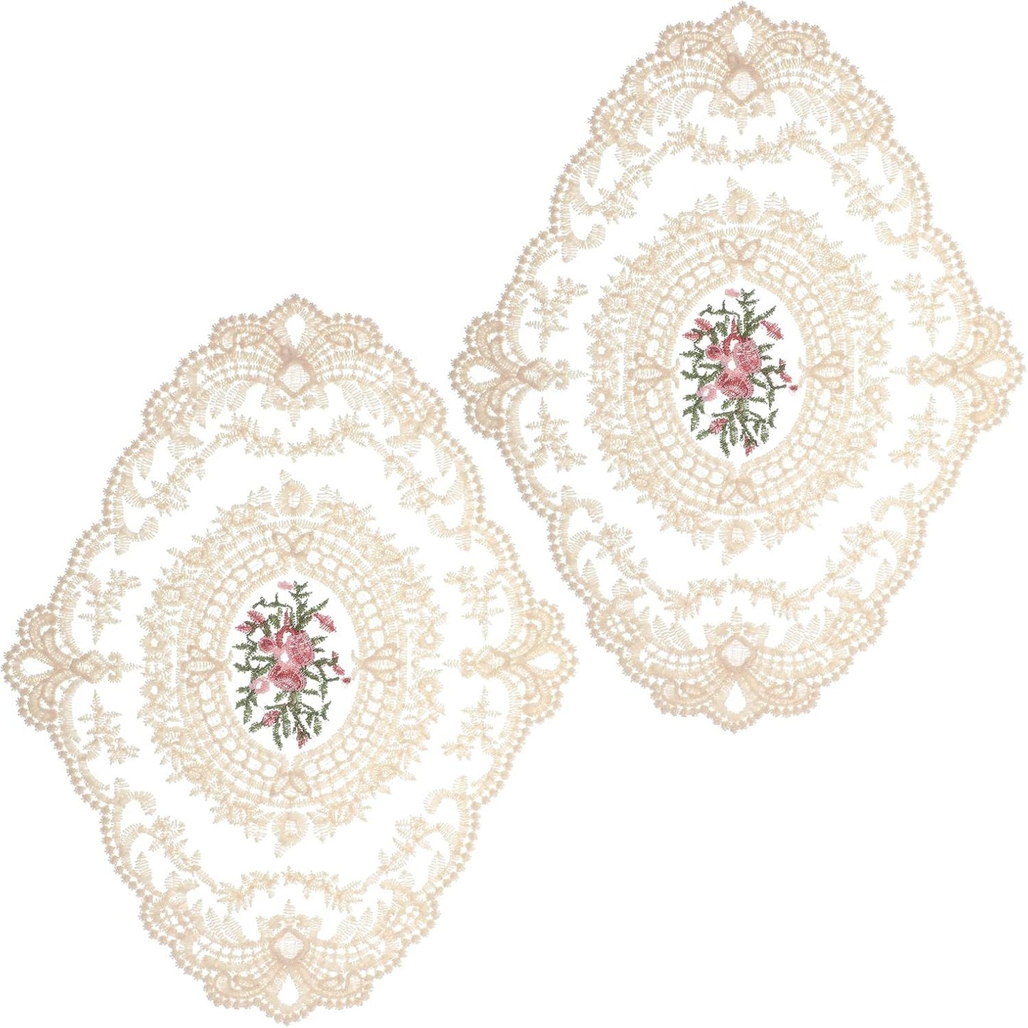 2PCS Lace Doilies for Tables, Lace Placemats Doilies for Tables Beige Embroidered Cup Mats Table Mats, Elegant and Retro for Desktop Decoration, Heat Insulation