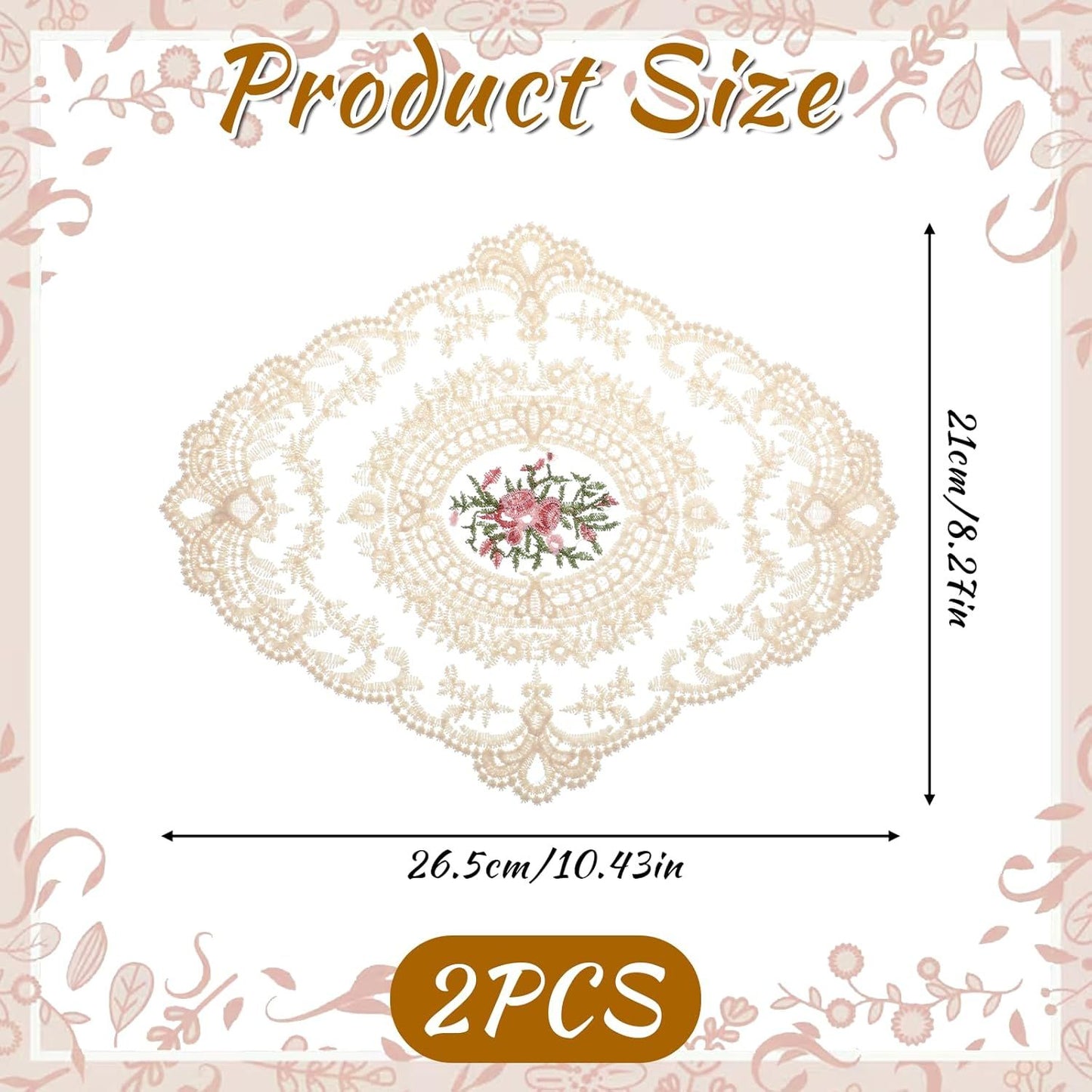 2PCS Lace Doilies for Tables, Lace Placemats Doilies for Tables Beige Embroidered Cup Mats Table Mats, Elegant and Retro for Desktop Decoration, Heat Insulation