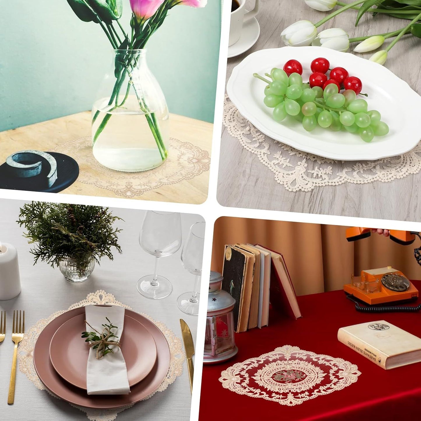 2PCS Lace Doilies for Tables, Lace Placemats Doilies for Tables Beige Embroidered Cup Mats Table Mats, Elegant and Retro for Desktop Decoration, Heat Insulation