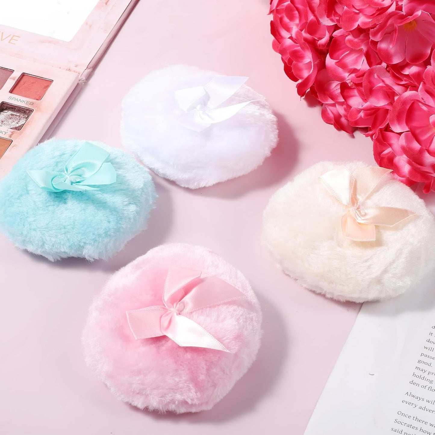 4 PCS Large Fluffy Body Powder Puff, Soft Powder Puff for Body Face, 4 Colors Washable Reusable Makeup Puffs