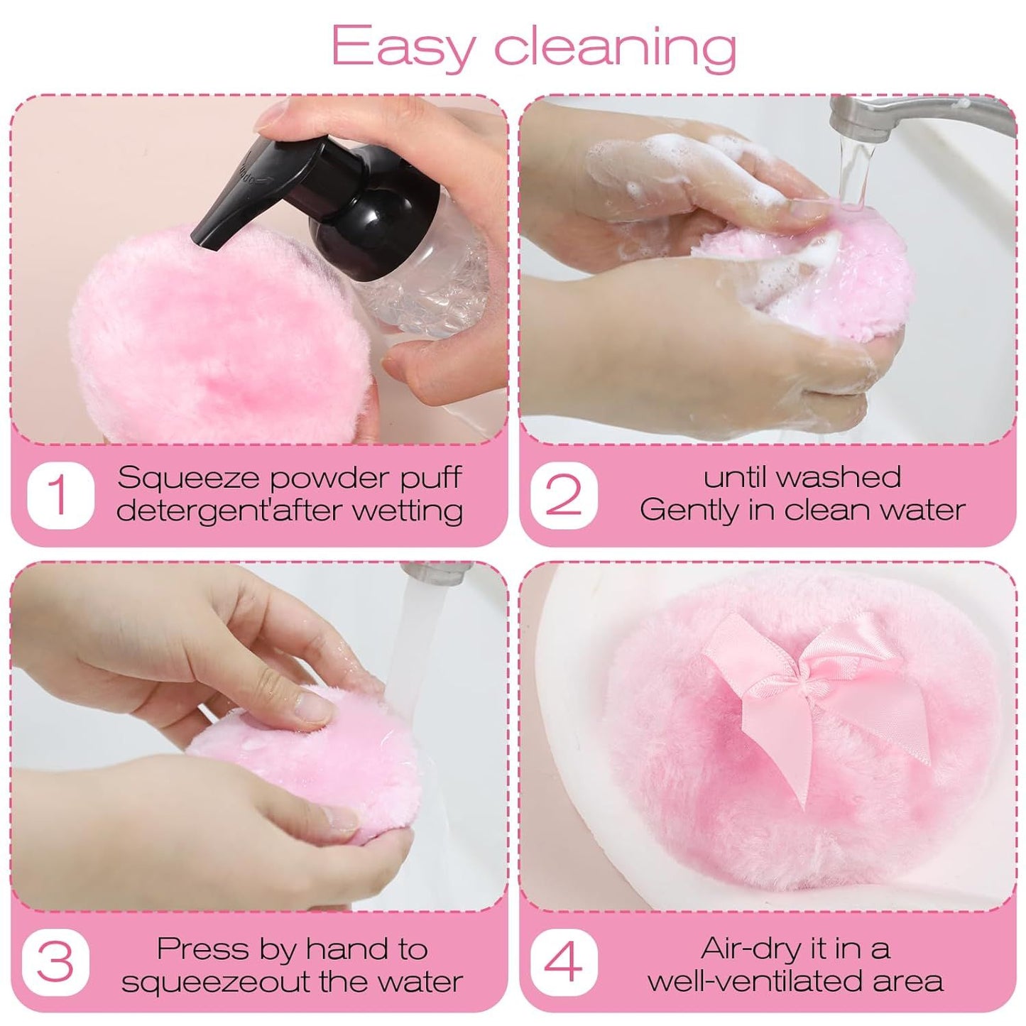 4 PCS Large Fluffy Body Powder Puff, Soft Powder Puff for Body Face, 4 Colors Washable Reusable Makeup Puffs