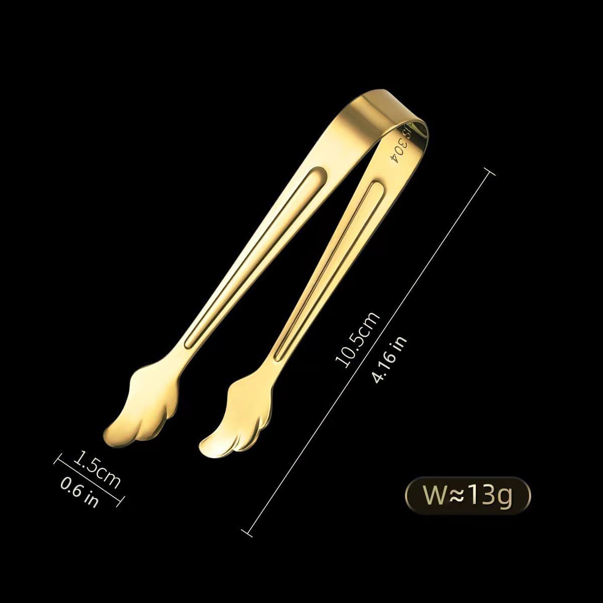 2 Pack Mini Tongs for Appetizer, 4.16 Inch Stainless Steel Ice Tongs Mini Sugar Tongs for Coffee Bar Tea Party Desserts Party Sugar and Ice Bucket(Gold)
