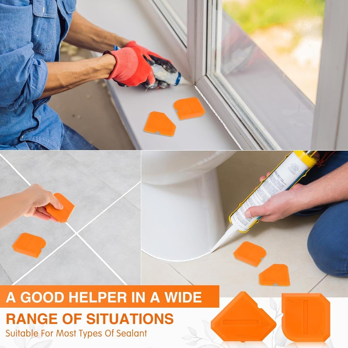 2 Pieces Caulking Tool Set Silicone Sealant Grout Tool for Kitchen Bathroom Floor Sealant Sealing(Orange)