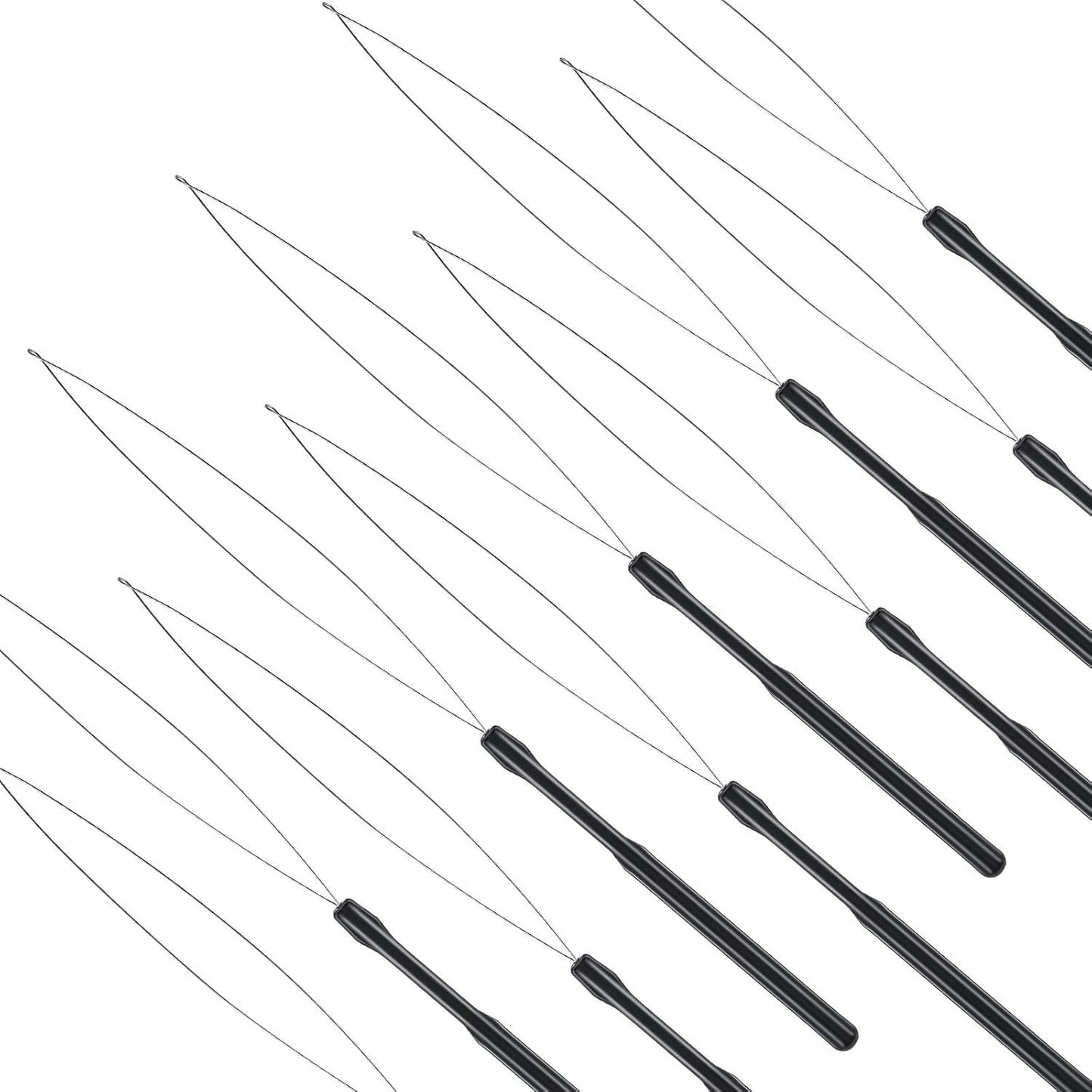 10 Pieces Hair Extension Loop Needle Threader Pulling Hook Tool and Bead Device Tool Black Loop Threader for Hair or Feather Extensions (Black)