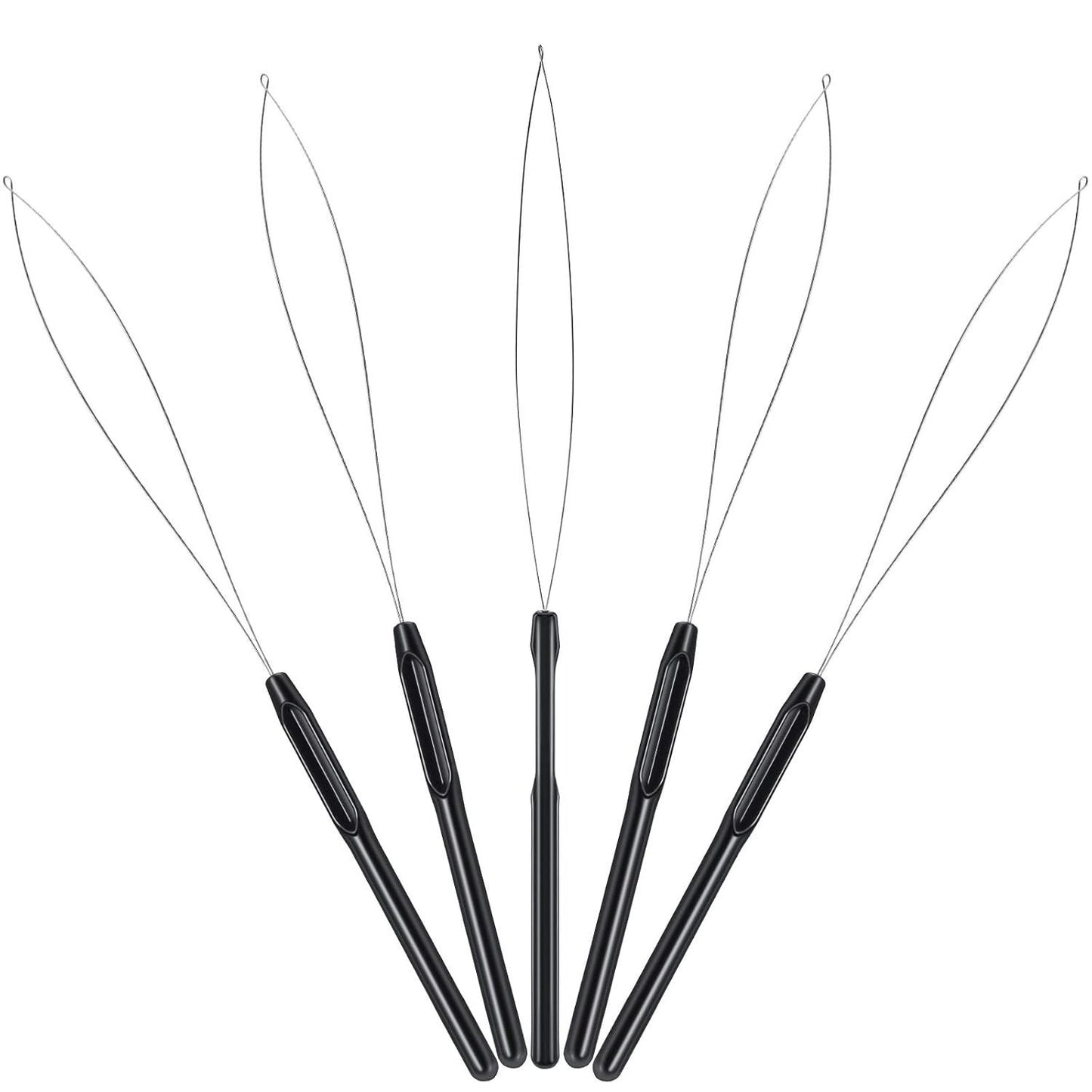 10 Pieces Hair Extension Loop Needle Threader Pulling Hook Tool and Bead Device Tool Black Loop Threader for Hair or Feather Extensions (Black)