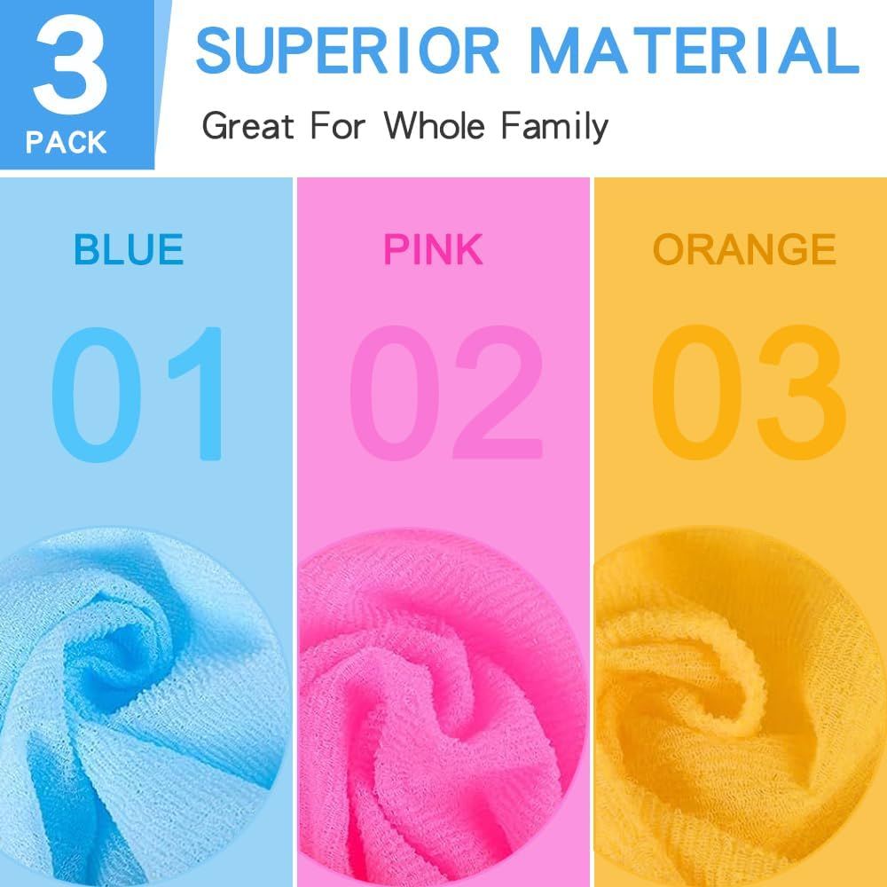 Exfoliating Washcloth Back Scrubber for Shower Japanese Beauty Bath Towel Korean Exfoliating Loofah Towel Sponge Loofah Body Scrubber 3 Pack