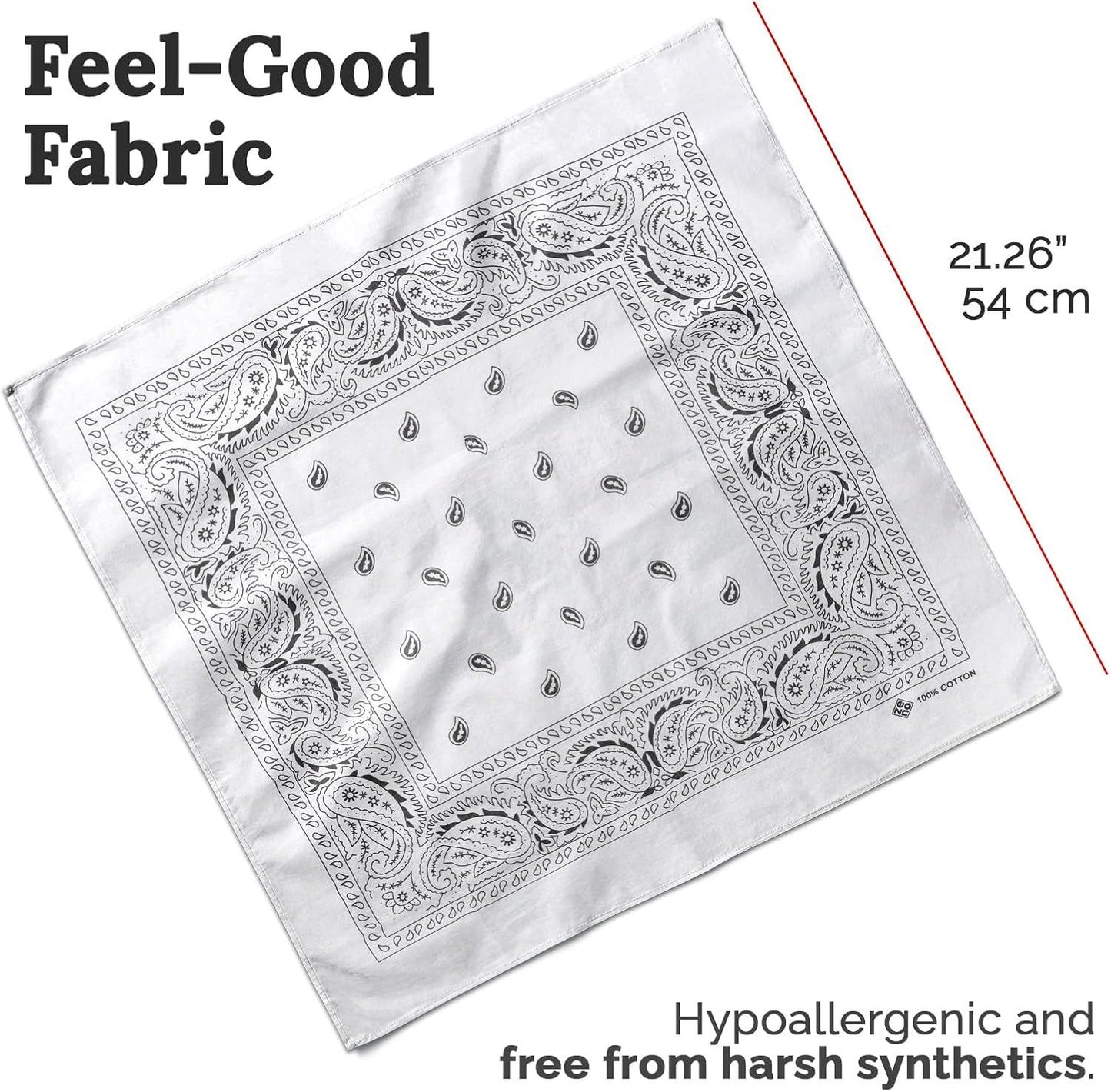 100% Cotton & Natural Fibers Bandana Scarf - Soft, Durable, Machine Washable – Unisex for Men & Women