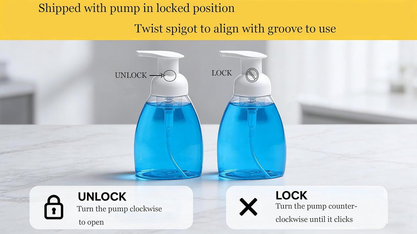 2-Pack Foaming Soap Dispenser Pump Bottles,Foam Hand Soap Dispenser with Refillable Plastic Container for Shampoo for Bathroom & Kitchen-Clear,8 oz(250ml)