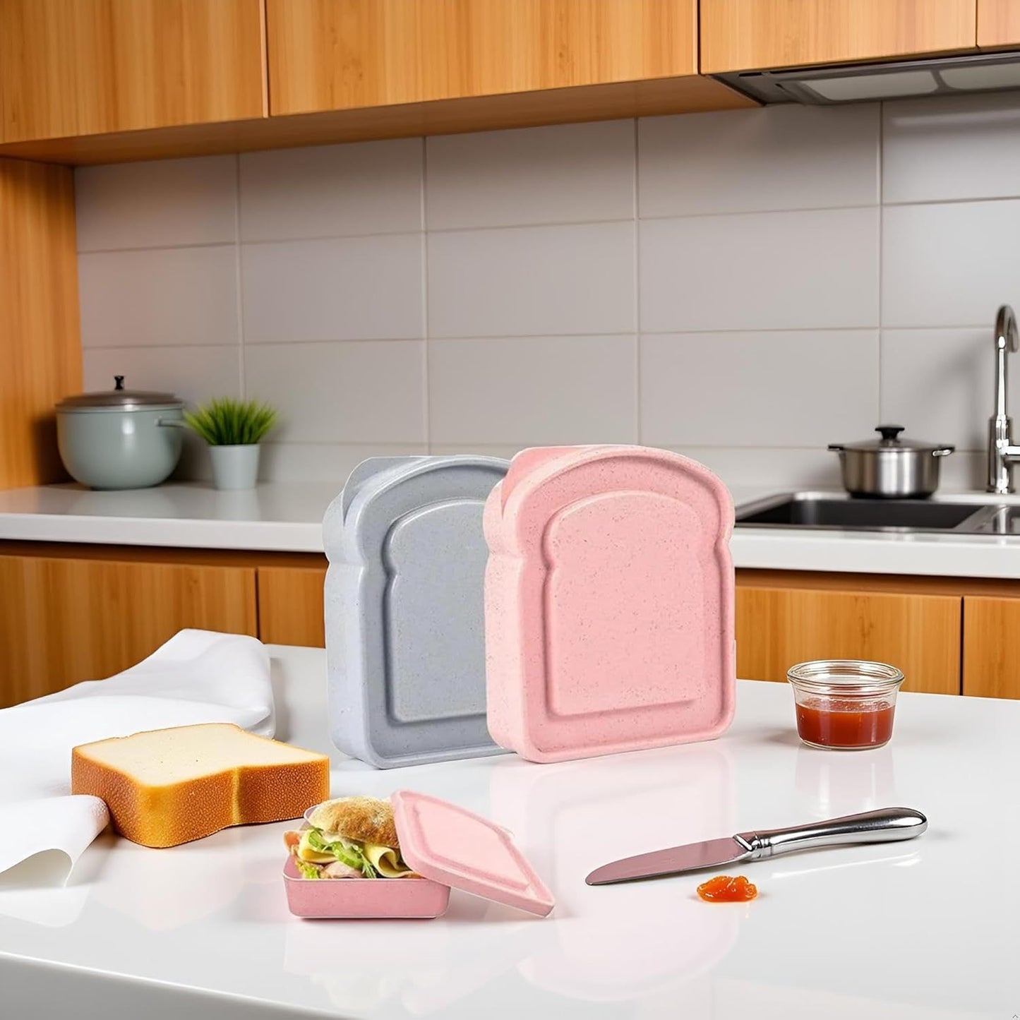 1Pc Random Color Sandwich Containers, Sandwich Box Food Storage Toast Shape Holder Plastic for Lunch, Sandwich Keeper for Adults Prep Microwave Food Containers Sets