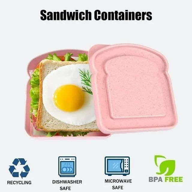 1Pc Random Color Sandwich Containers, Sandwich Box Food Storage Toast Shape Holder Plastic for Lunch, Sandwich Keeper for Adults Prep Microwave Food Containers Sets