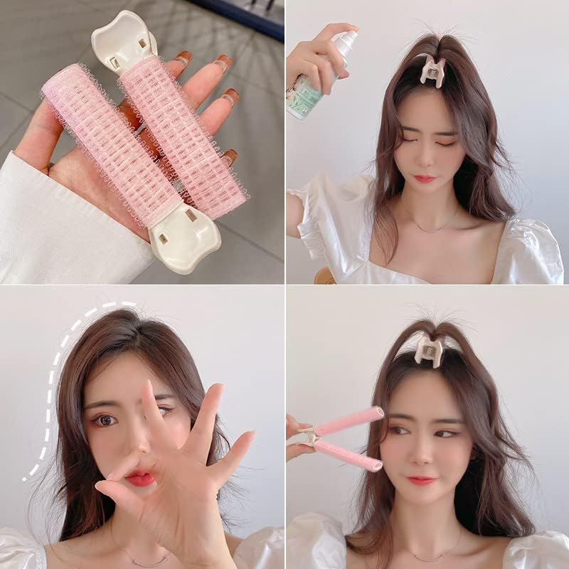 4 Pcs Pink Hair Rollers with Clip, Volumizing Hair Root Clips Bangs Curler DIY Hair Styling Accessories Hair Roller Tools