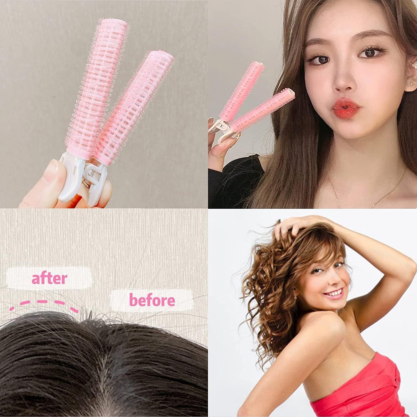 4 Pcs Pink Hair Rollers with Clip, Volumizing Hair Root Clips Bangs Curler DIY Hair Styling Accessories Hair Roller Tools